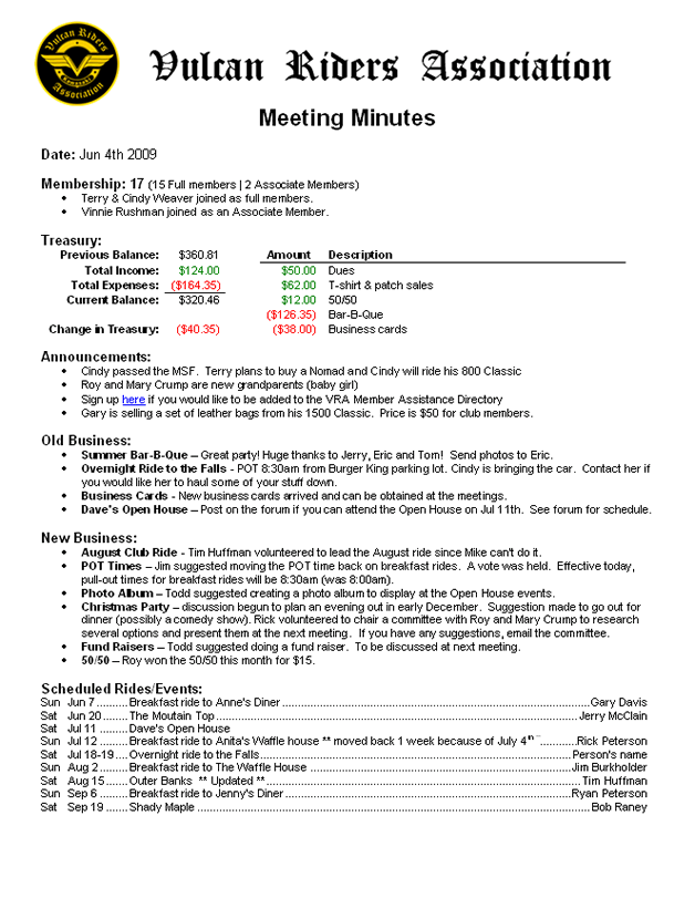 Meeting Minute Format